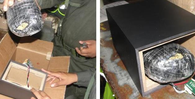 Une livre de marijuana dans un haut-parleur